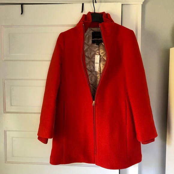 J. Crew Lodge Coat Italian Stadium Cloth Wool Size 8P Red NWT - Picture 2 of 5